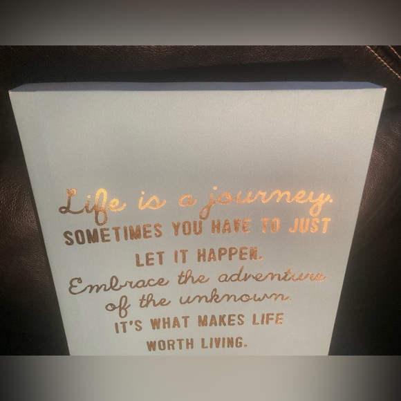 Wall Art - Blue canvas with“Life is a journey” Message in Gold Lettering - Picture 3 of 11